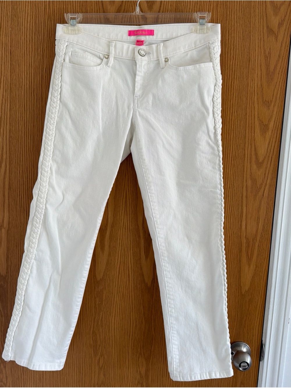 Lilly Pulitzer White South Ocean Crop Braided Embroidered Jeans Women’s Size 8